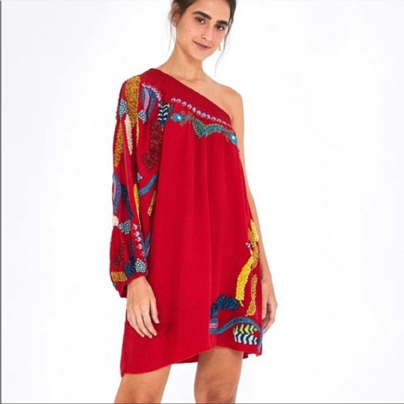 Dresses & Skirts - Embroidered One Shoulder Farm Rio Dress